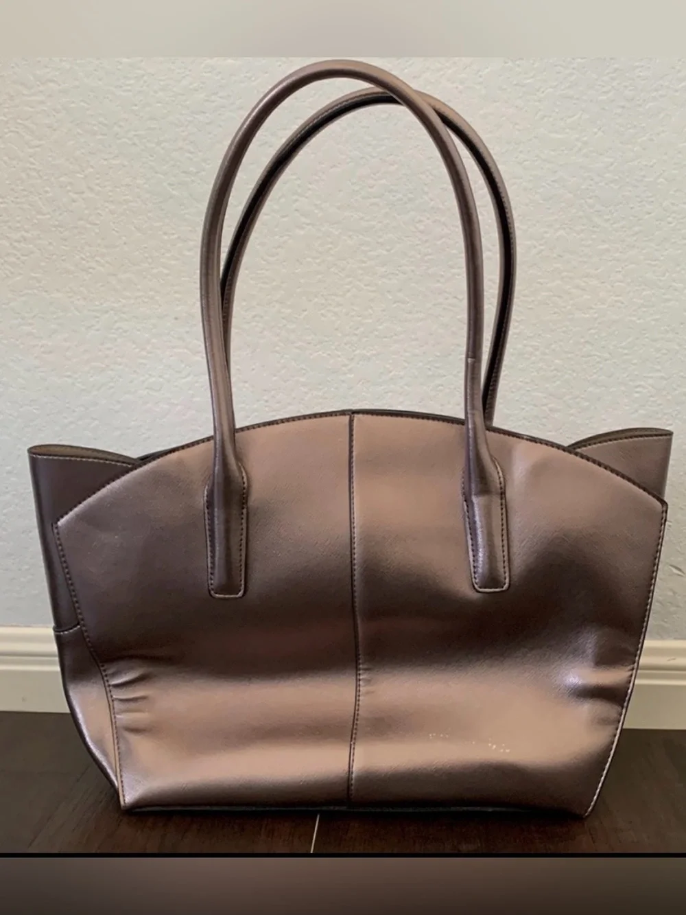 KATE LANDRY METALLIC BRONZE TOTE SATCHEL STATEMENT BAG - Picture 4 of 11
